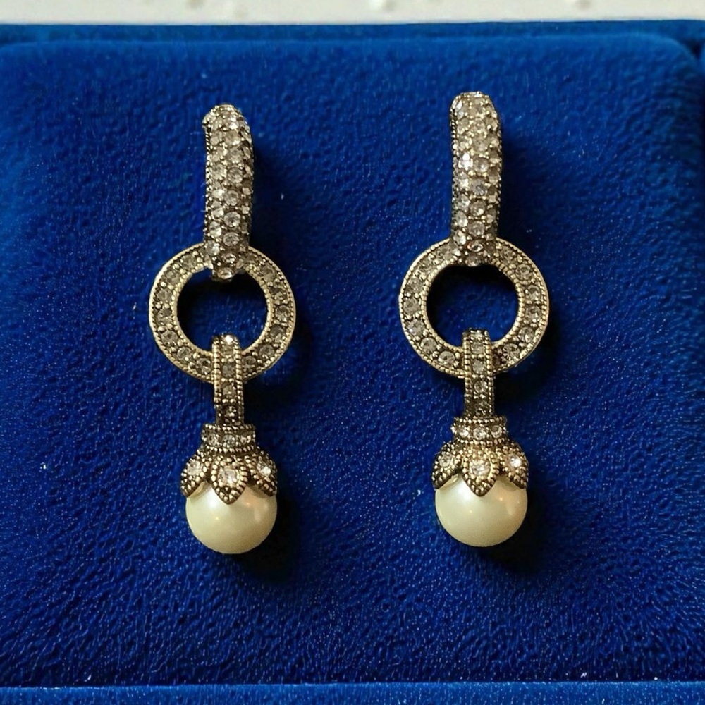 Heidi Daus Silver-Tone Crystal Hoop Earrings with Cream Pearl Drops
